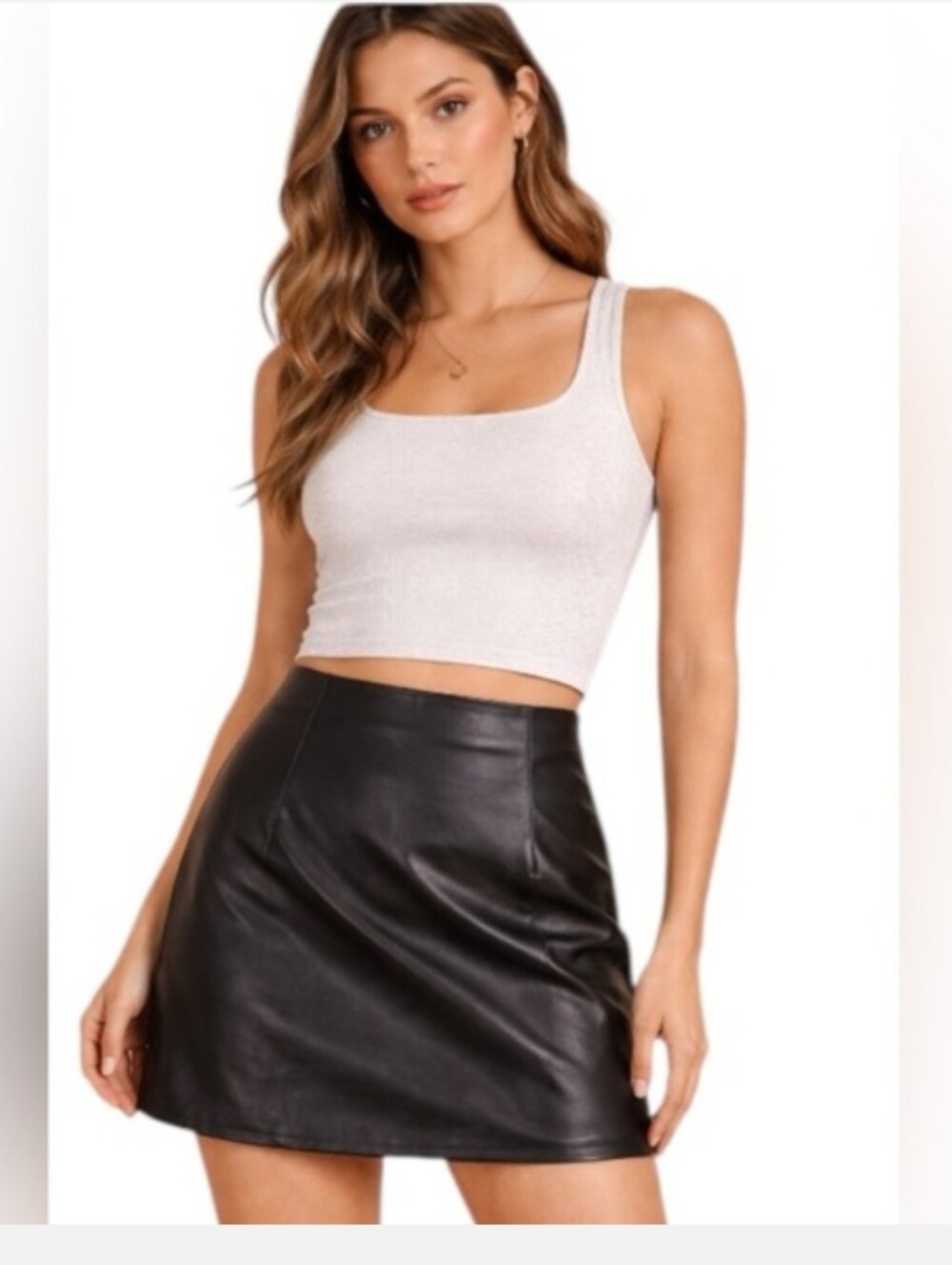 Brown Vegan Leather Mini Skirt Size: XS